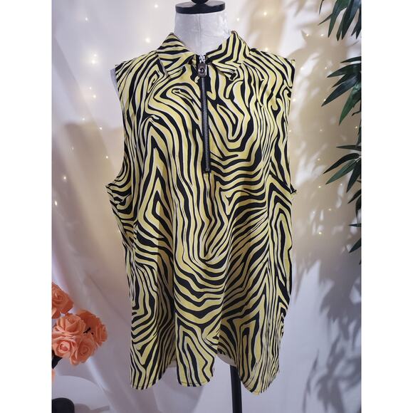 Micheal Michael Kors Artsy Swirl Line Print 1/4 Zip Sleeveless Blouse Size XXL - Picture 1 of 11